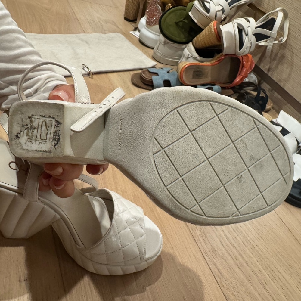 CHANEL Cream Quilted Platform Sandals - Picture 6 of 6